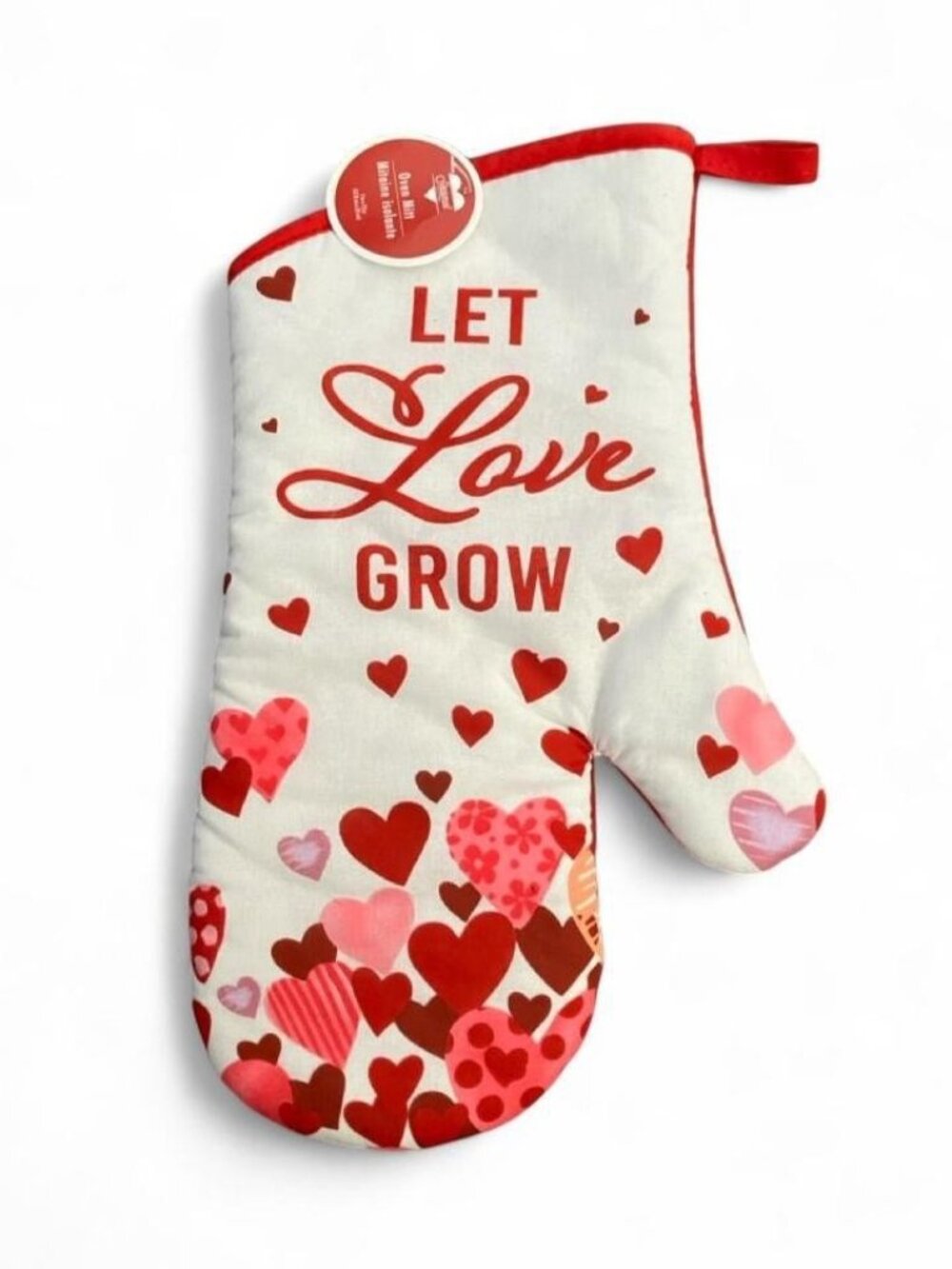 Seasonal Collection Let Love Grow Red & White Heart Oven Mitt 7” x 13” Valentine